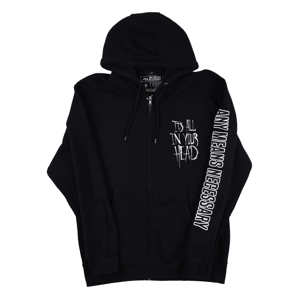 
                      
                        any means necessary shawn coss it's all in your head zip up hoodie black front
                      
                    