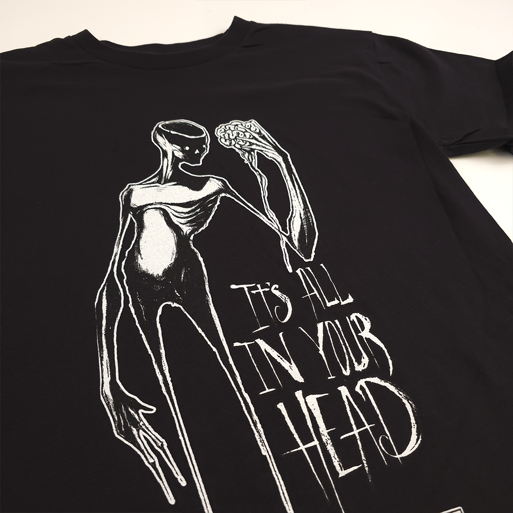 any means necessary shawn coss it's all in your head t shirt black up close