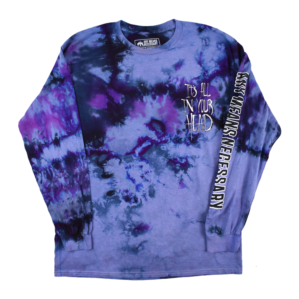 any means necessary shawn coss it's all in your head long sleeve t shirt purple tie dye