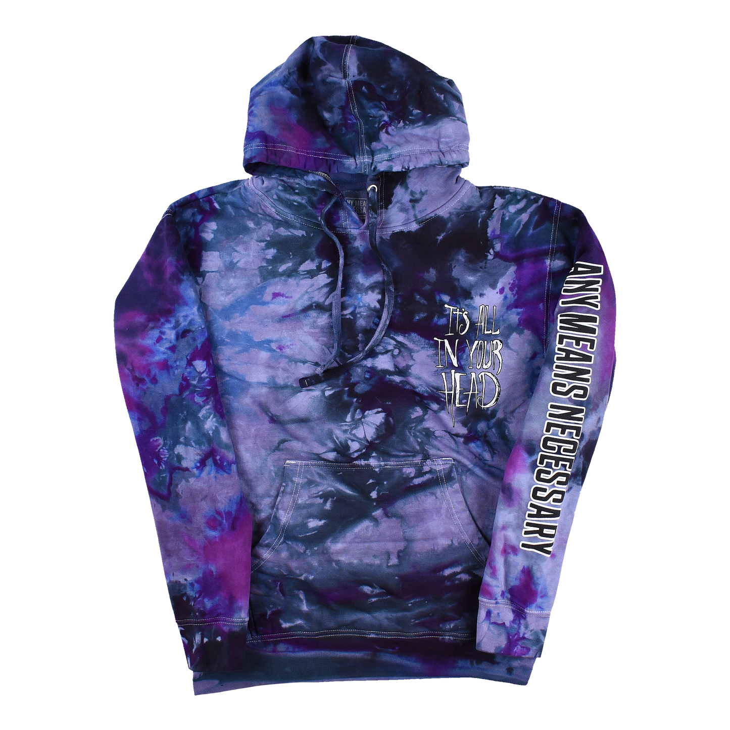 any means necessary shawn coss it's all in your head pullover hoodie purple tie dye