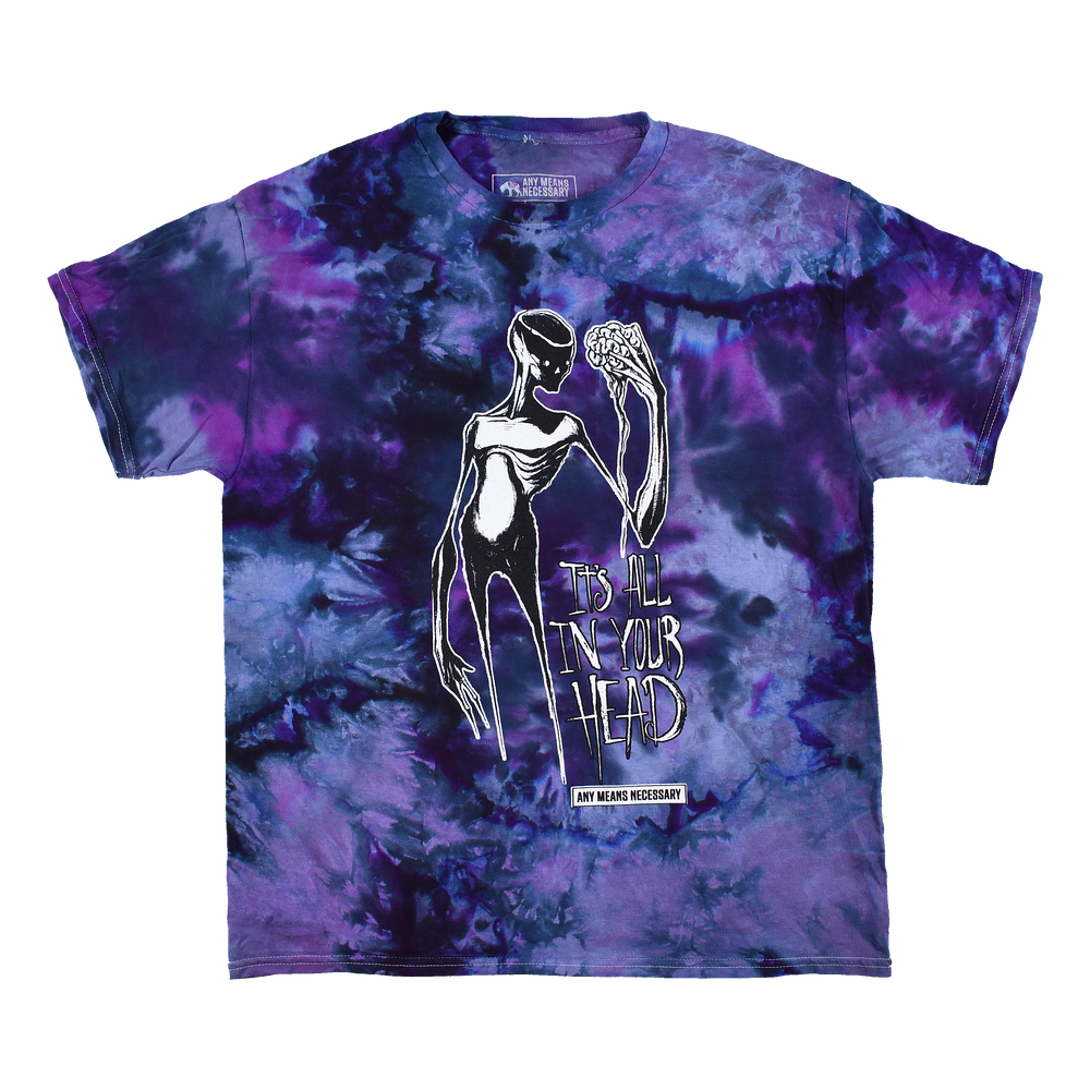 any means necessary shawn coss it's all in your head t shirt purple tie dye