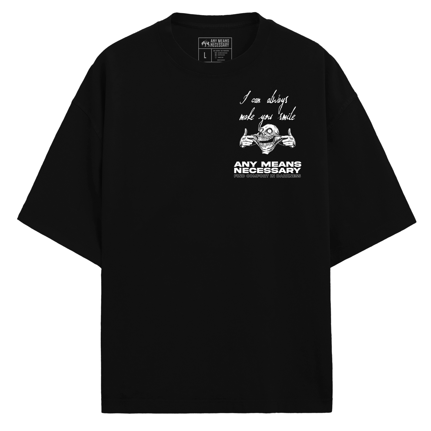 any means necessary shawn coss its safe to smile i can always make you smile shirt black front