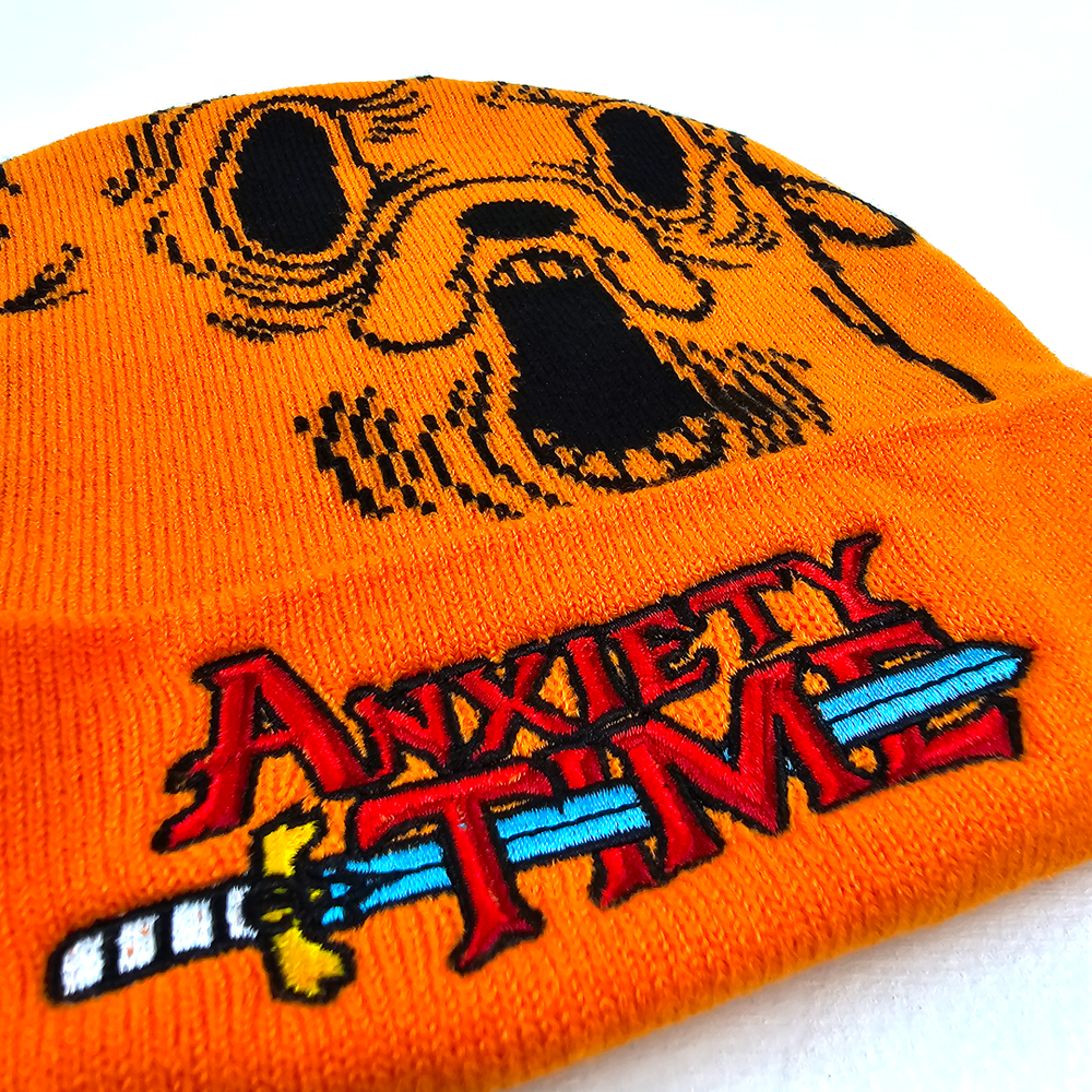 
                      
                        any means necessary shawn coss adventure time anxiety time beanie orange up close
                      
                    