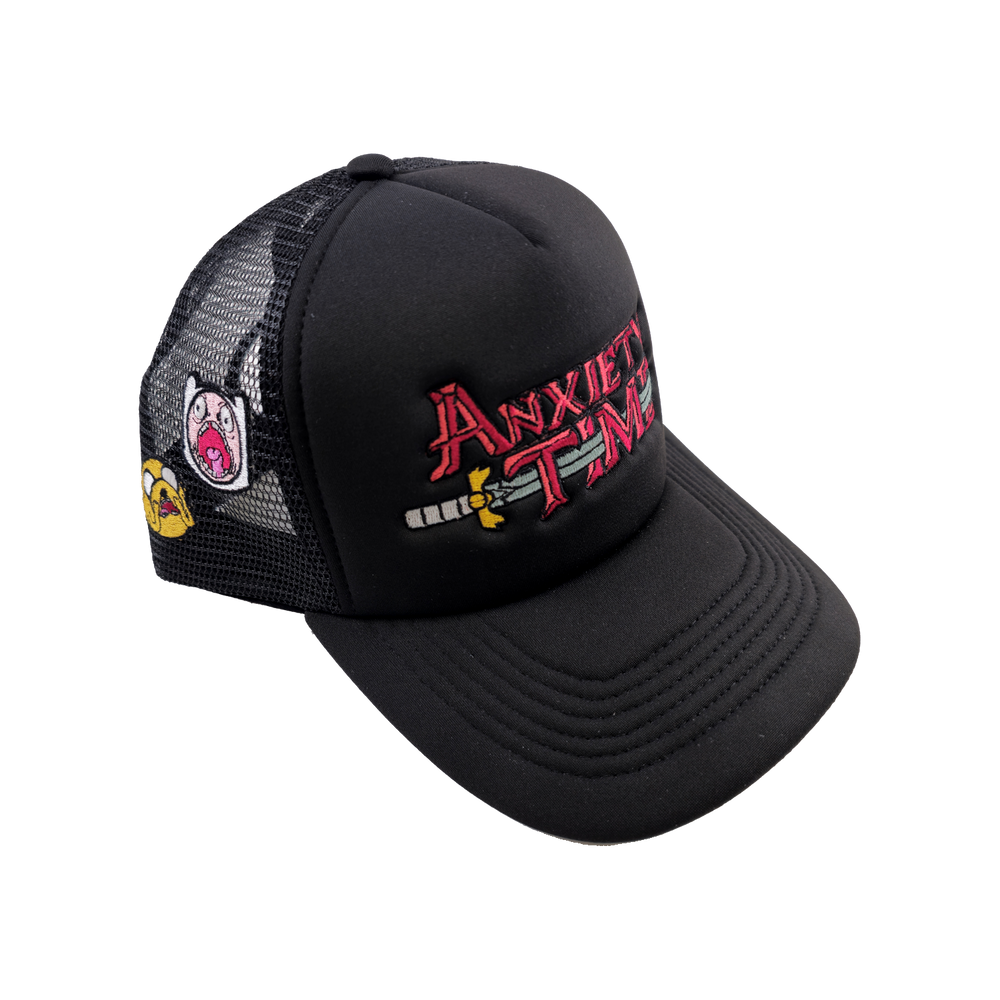 
                      
                        any means necessary shawn coss adventure time anxiety time mesh foam trucker hat black
                      
                    