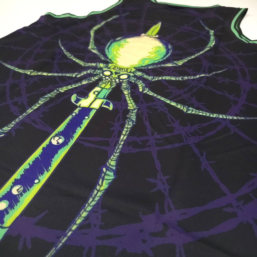 
                      
                        any means necessary shawn coss arachnid basketball jersey up close
                      
                    