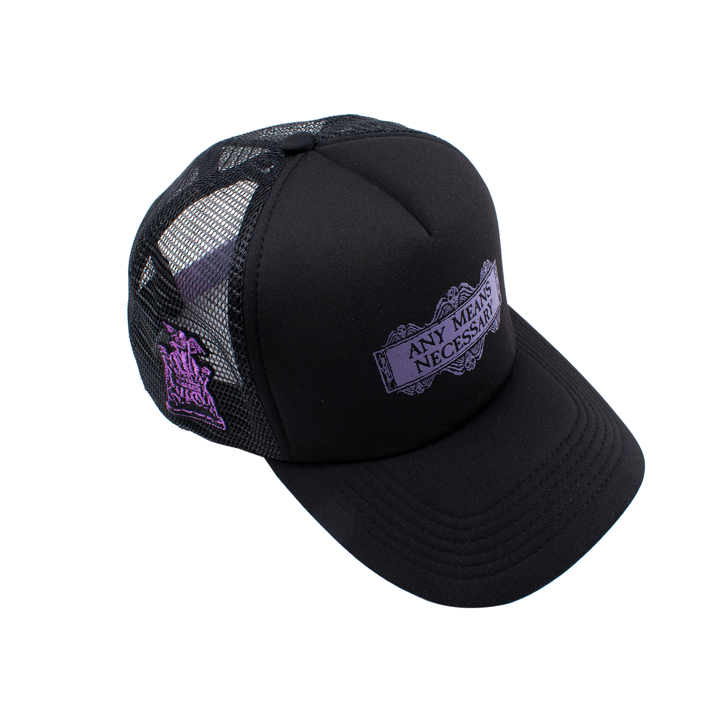 any means necessary shawn coss beetlejuice mesh foam trucker hat black side