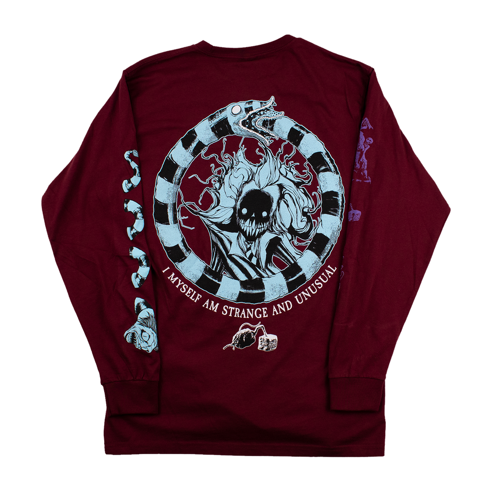 any means necessary shawn coss beetlejuice long sleeve t shirt maroon burgundy back