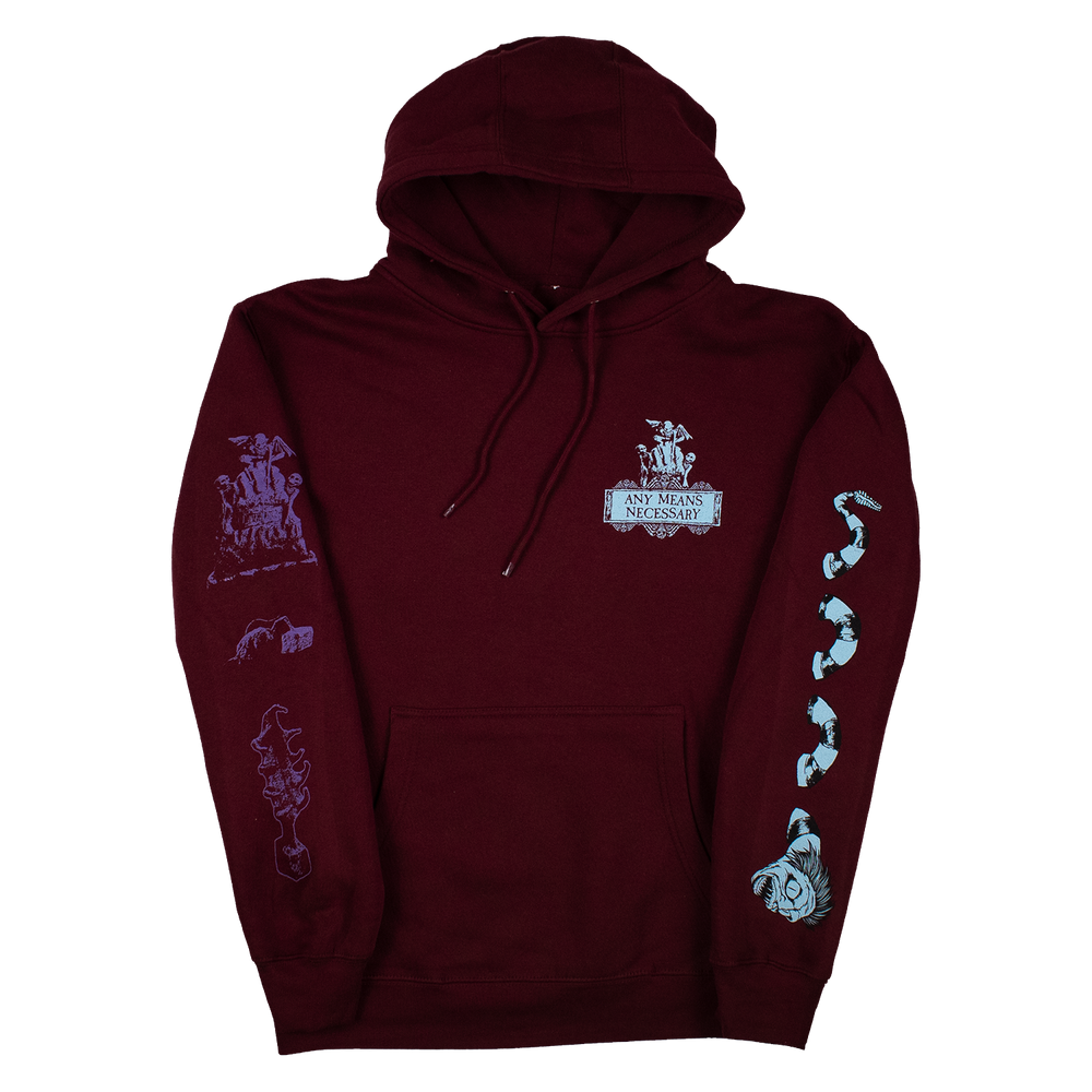 any means necessary shawn coss beetlejuice pullover hoodie burgundy front