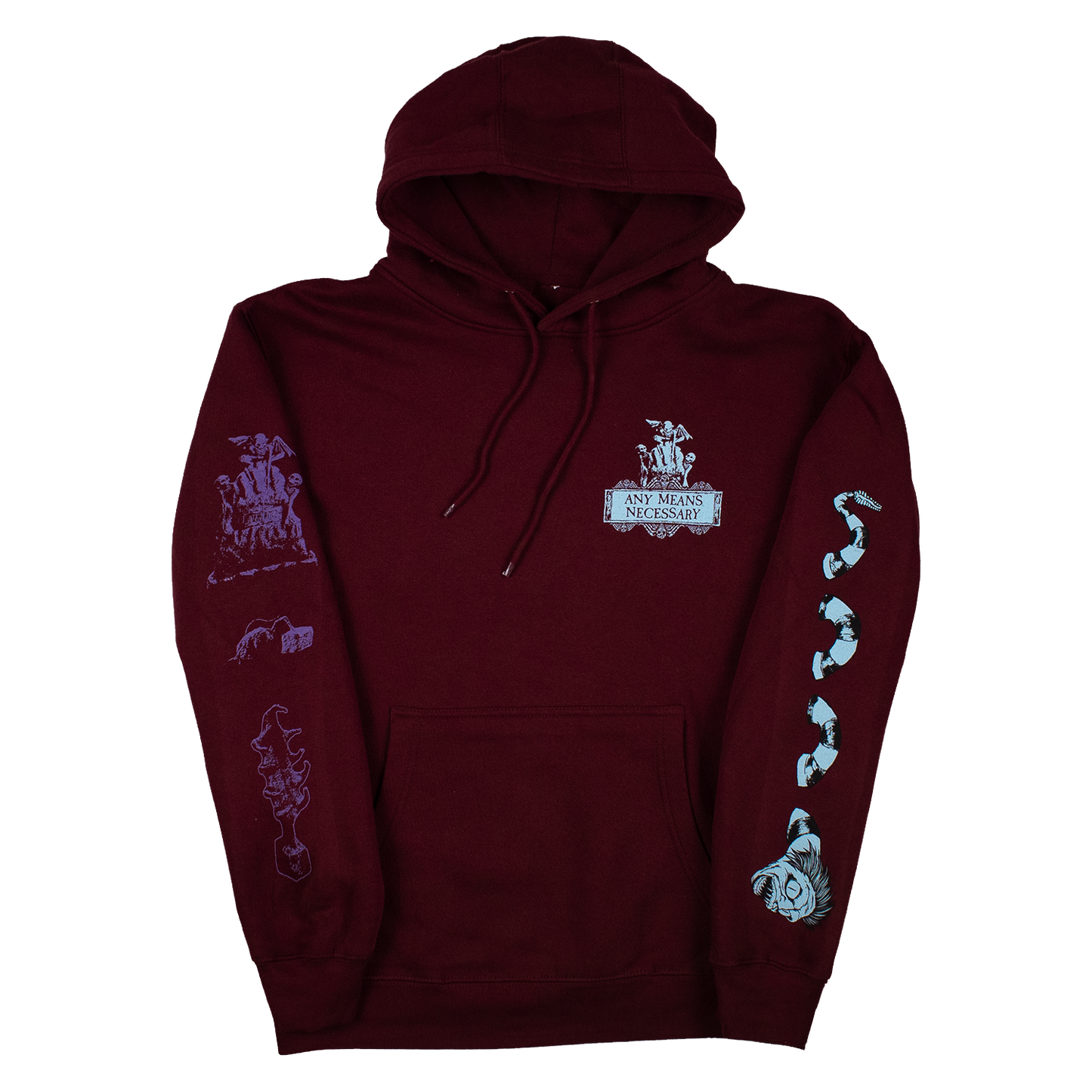 any means necessary shawn coss beetlejuice pullover hoodie burgundy front