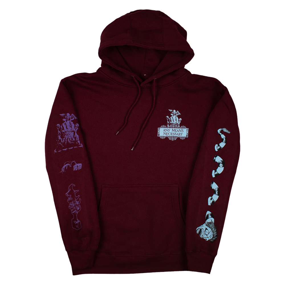 
                      
                        any means necessary shawn coss beetlejuice pullover hoodie maroon burgundy front
                      
                    