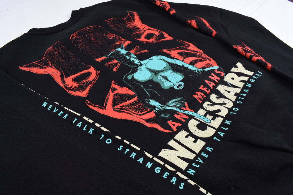 
                  
                    any means necessary shawn coss blackphone crewneck sweatshirt black up close
                  
                