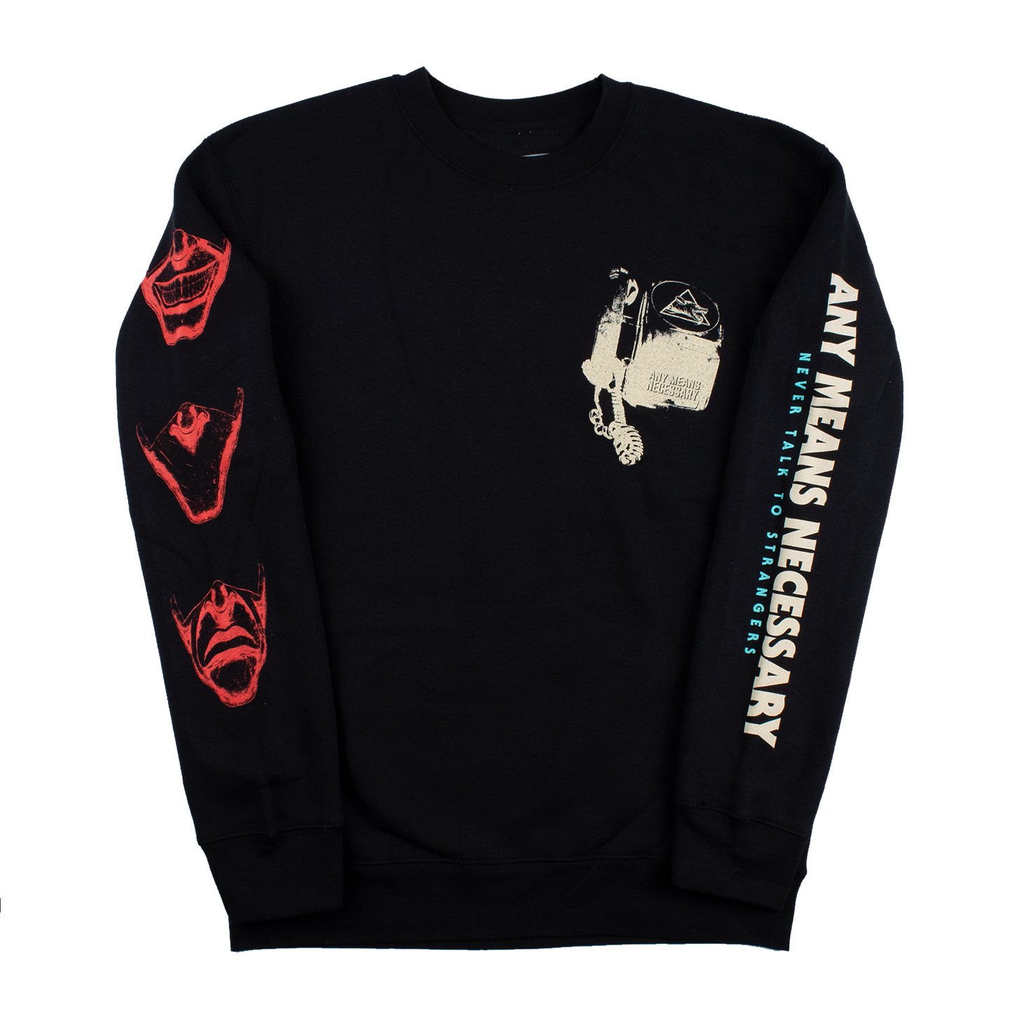 any means necessary shawn coss blackphone crewneck sweatshirt black front