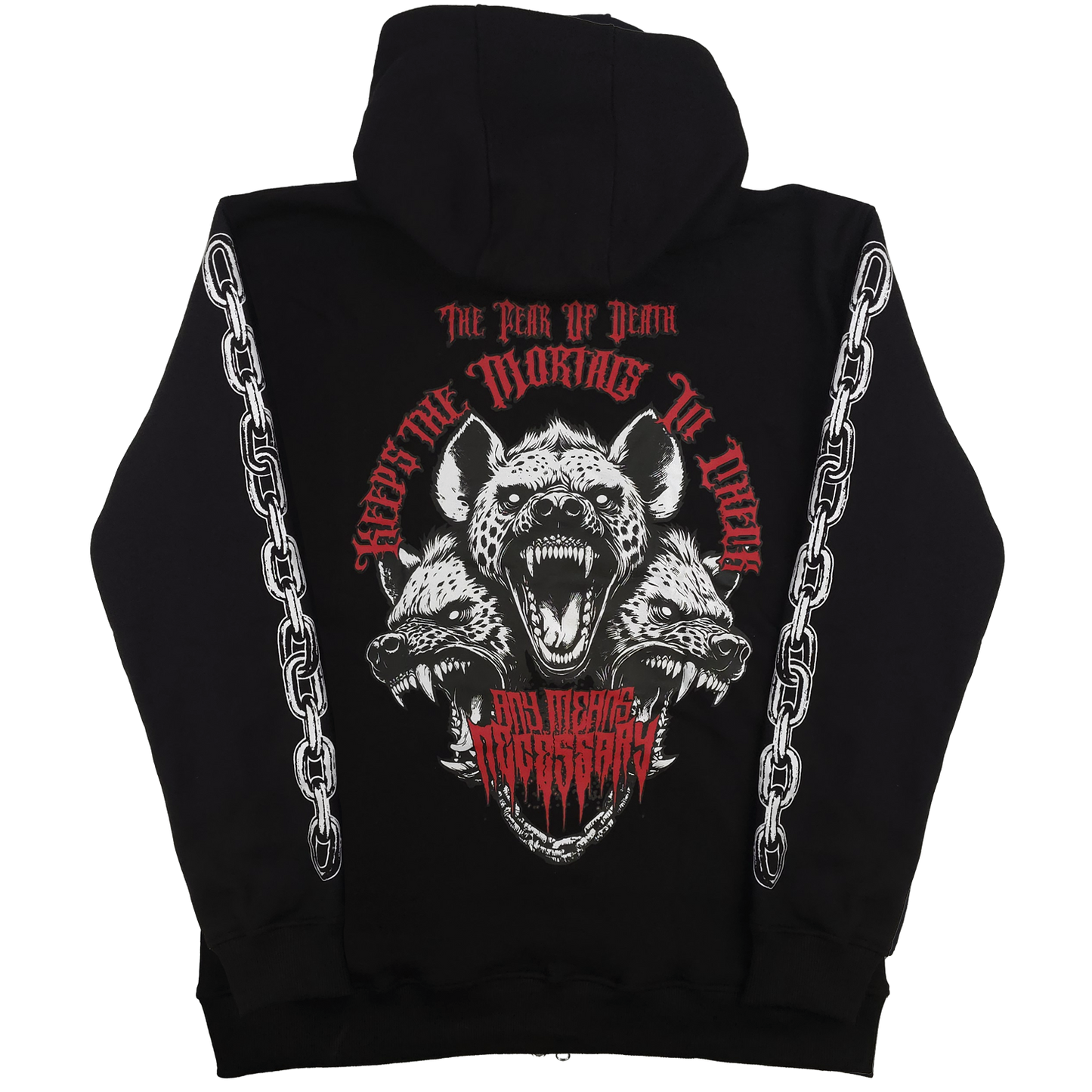 any means necessary shawn coss cerberus zip up hoodie black back