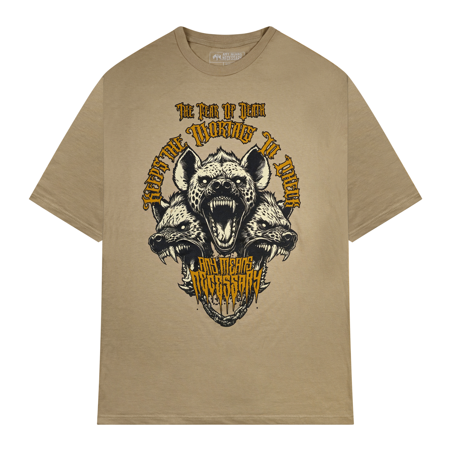 any means necessary shawn coss cerberus t shirt mushroom tan