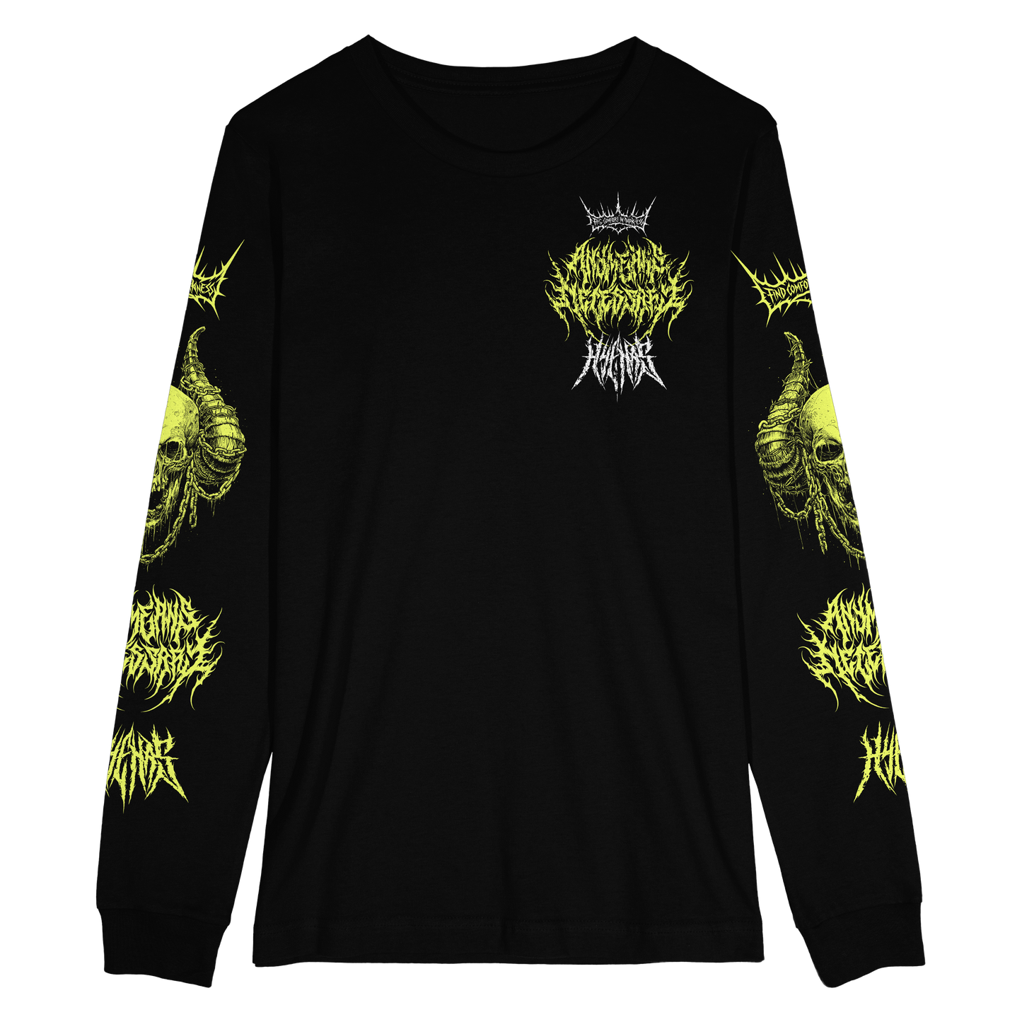 any means necessary shawn coss chains long sleeve t shirt black front