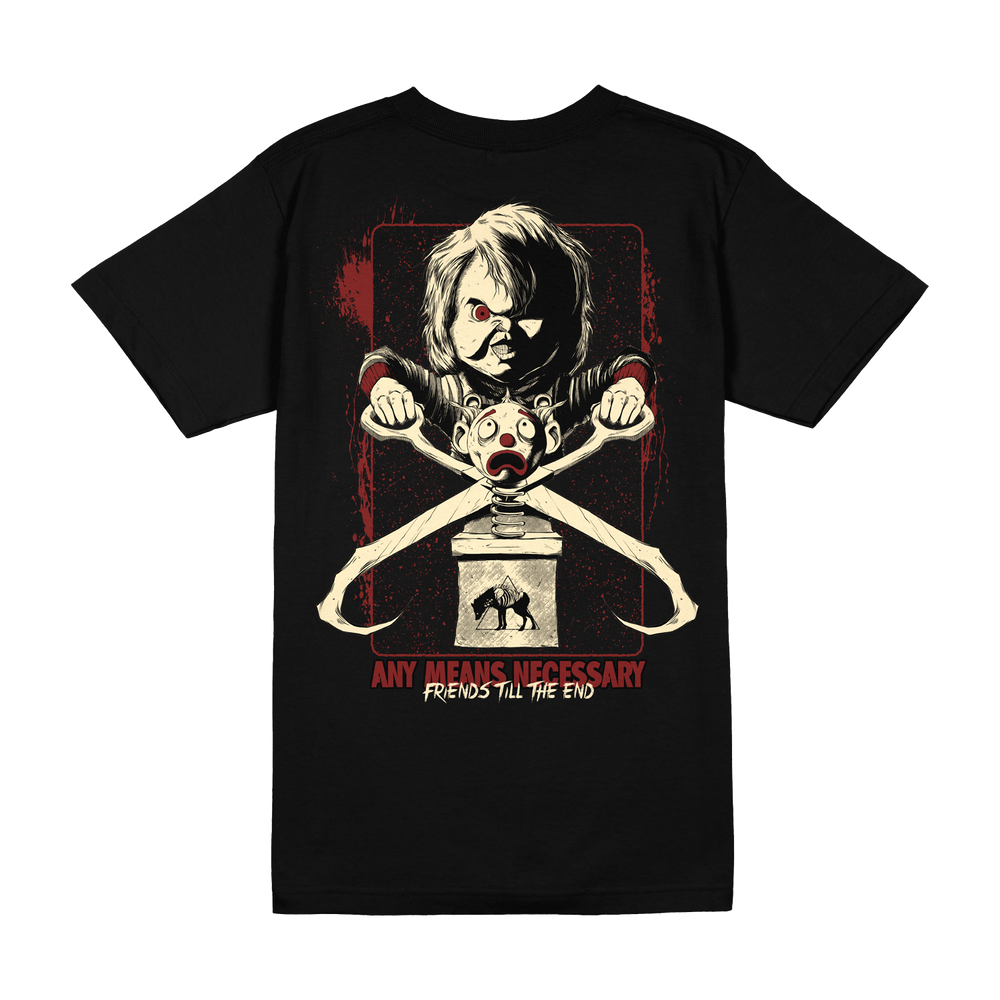 any means necessary shawn coss chucky child's play t shirt black back