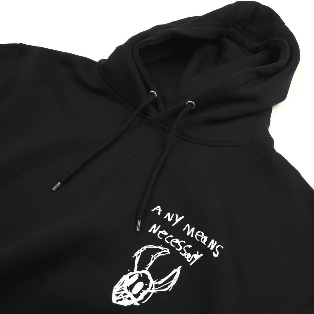 
                      
                        any means necessary shawn coss corrupted youth pullover hoodie black front up close
                      
                    