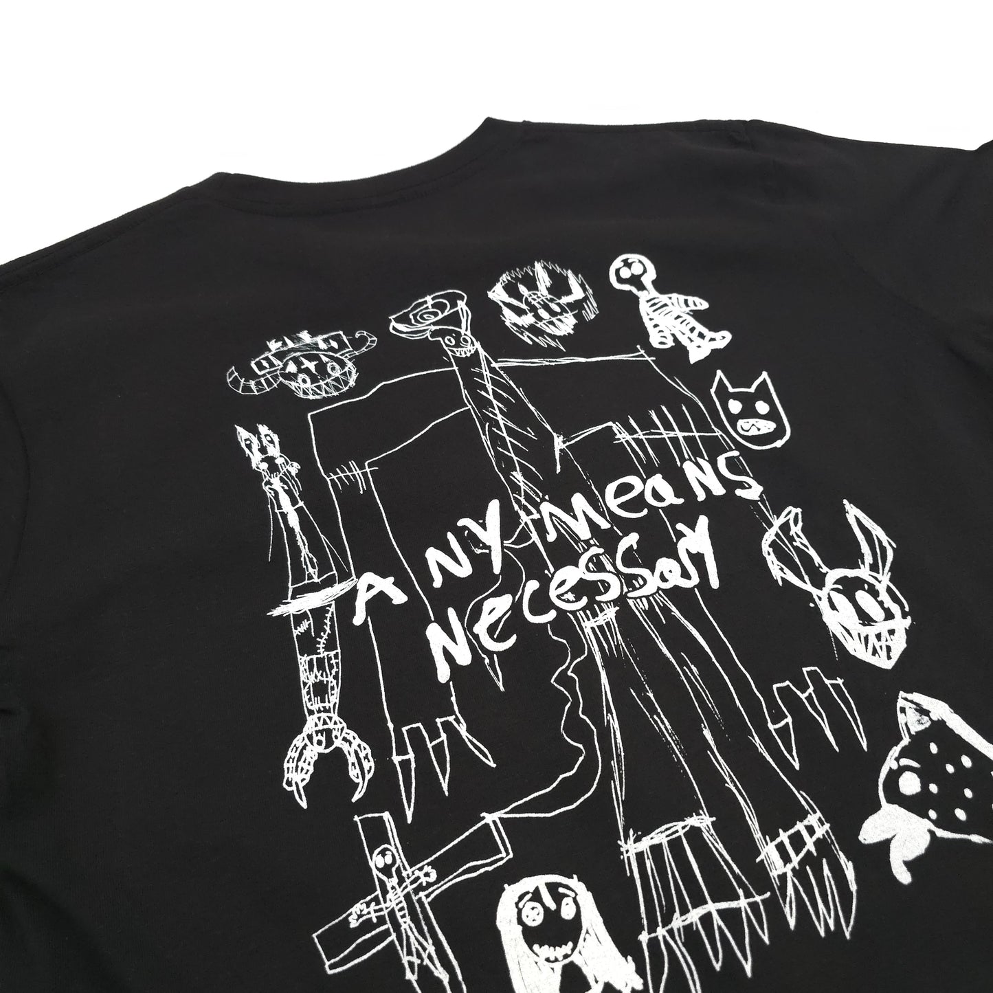 any means necessary shawn coss corrupted youth kids t shirt black back up close