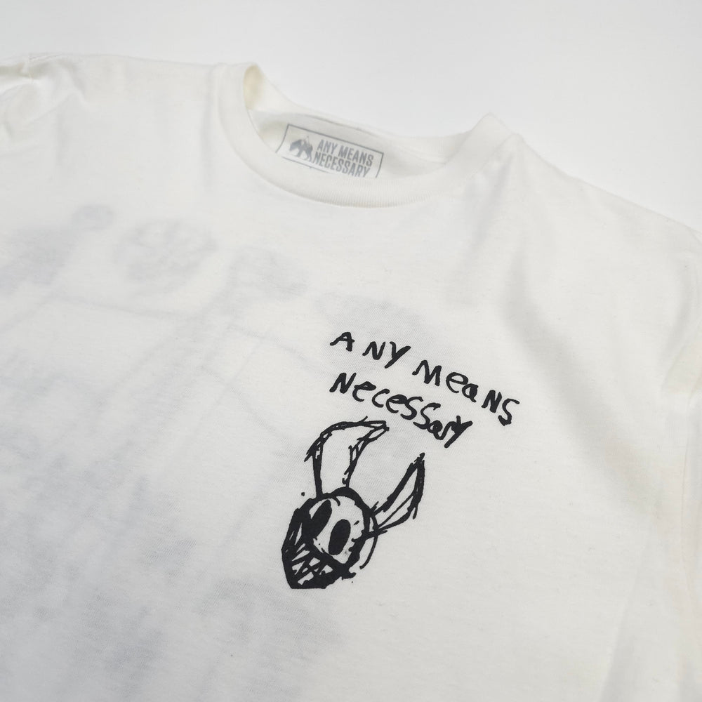 
                      
                        any means necessary shawn coss corrupted youth t shirt white front close up
                      
                    