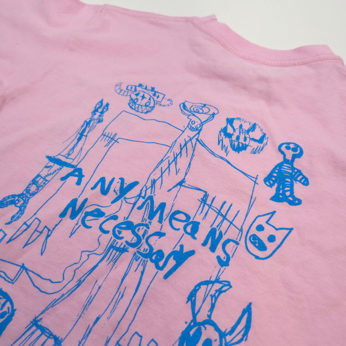 any means necessary shawn coss corrupted youth kids t shirt pink back up close