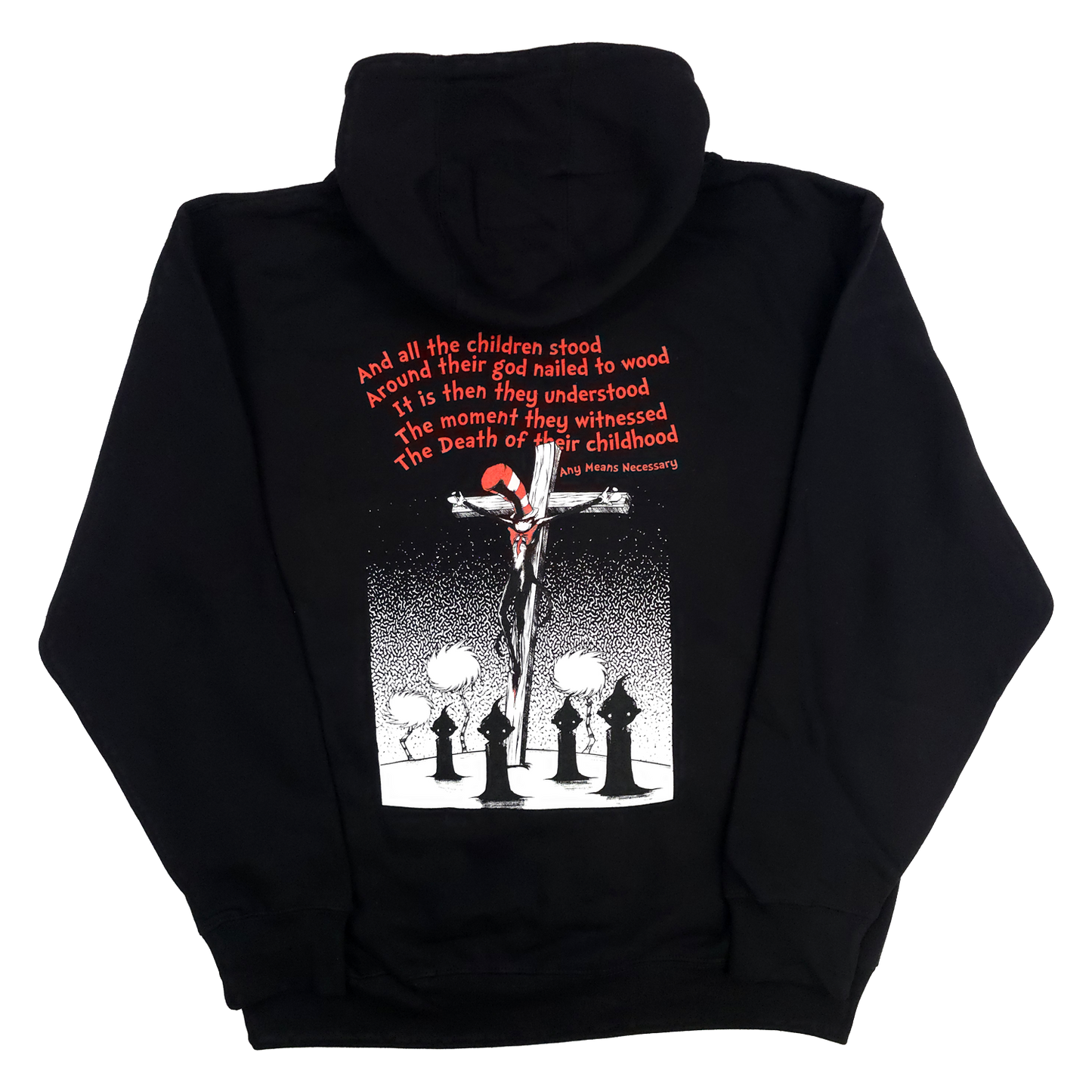 any means necessary shawn coss story time terrors death of childhood dr  seuss black pullover hoodie