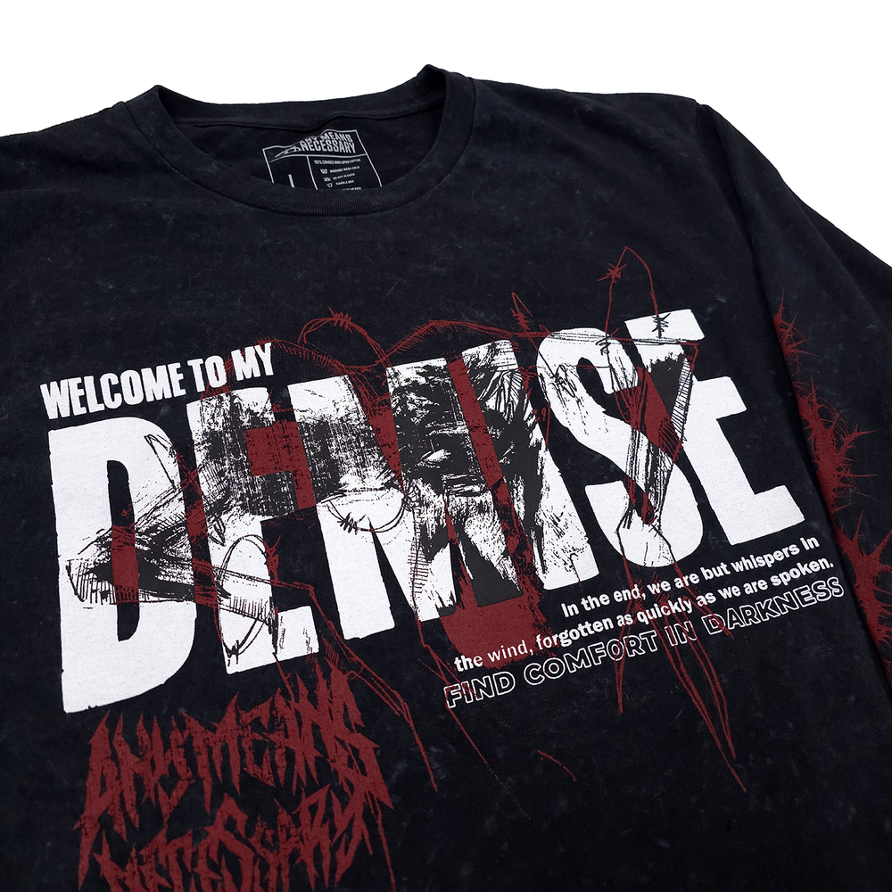 
                      
                        any means necessary shawn coss demise long sleeve t shirt black up close
                      
                    