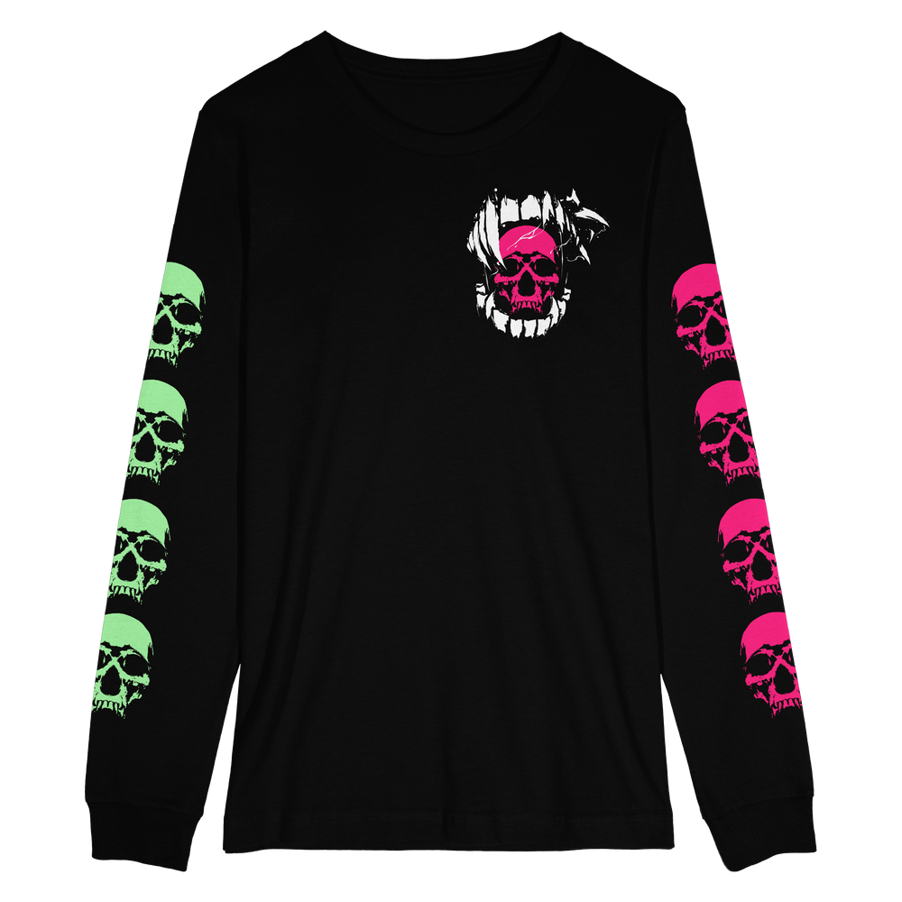 any means necessary shawn coss red fall game xbox microsoft bethesda studios 3 skulls long sleeve t shirt black front