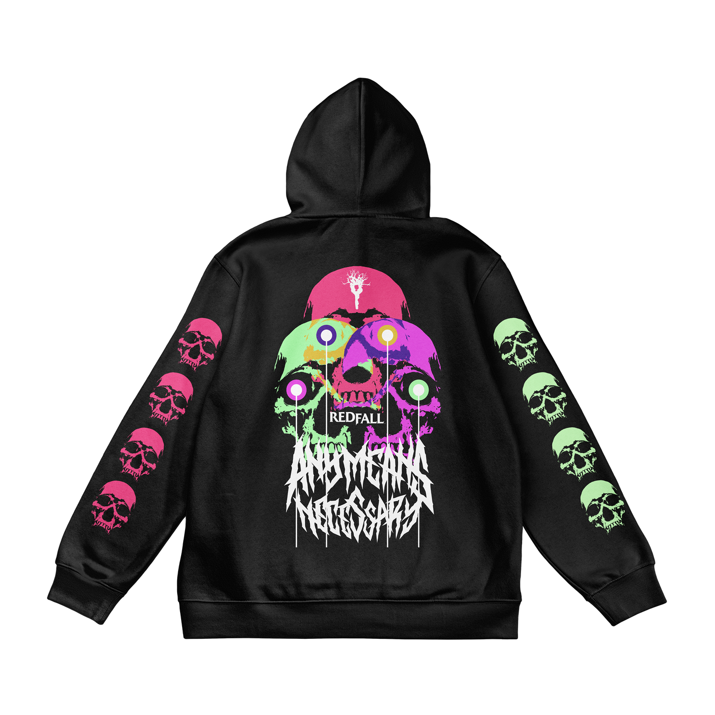 any means necessary shawn coss red fall game xbox microsoft bethesda studios 3 skulls pullover hoodie black back