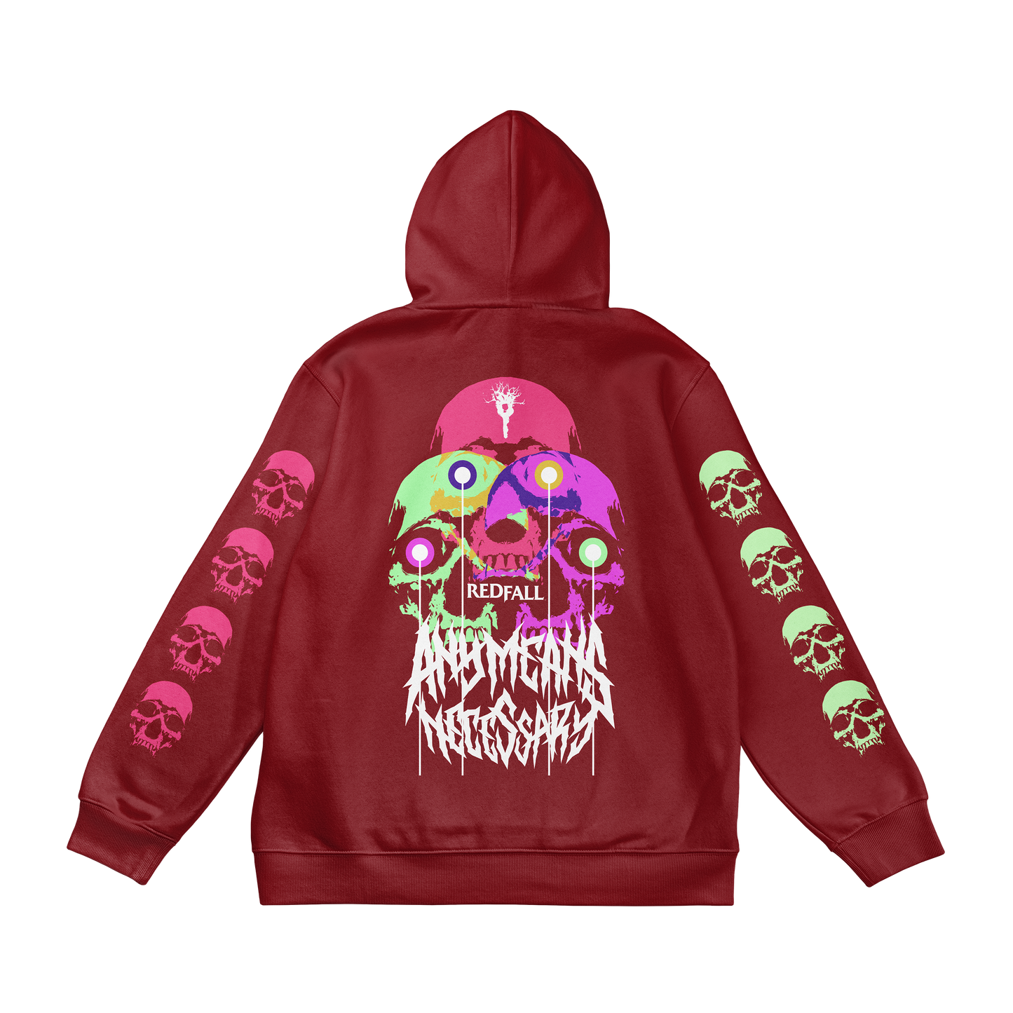 
                  
                    any means necessary shawn coss red fall game xbox microsoft bethesda studios 3 skulls pullover hoodie burgundy back
                  
                