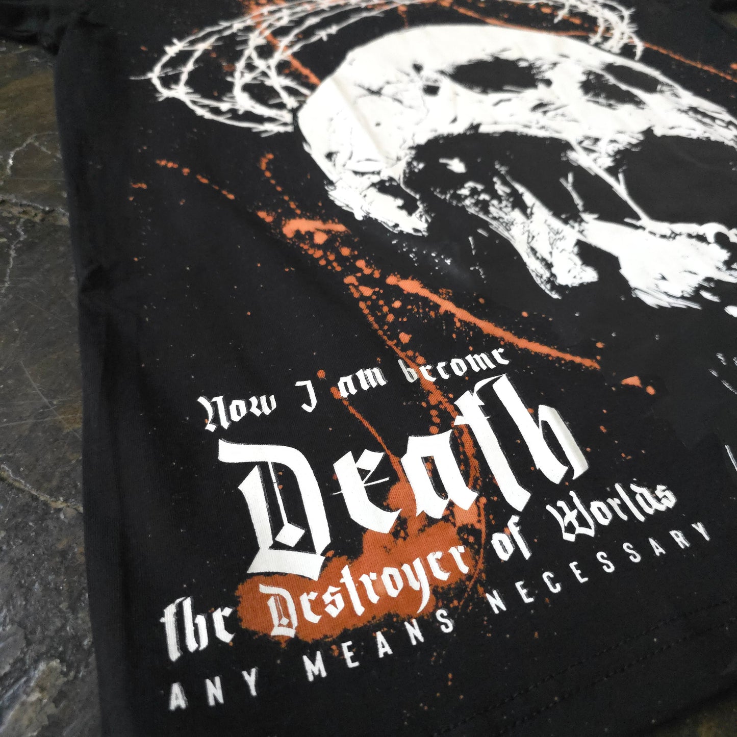 any means necessary shawn coss destroyer of worlds t shirt black tie dye splatter close up