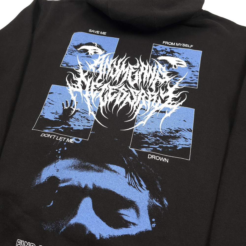 
                      
                        any means necessary shawn coss drown pullover hoodie black up close back
                      
                    