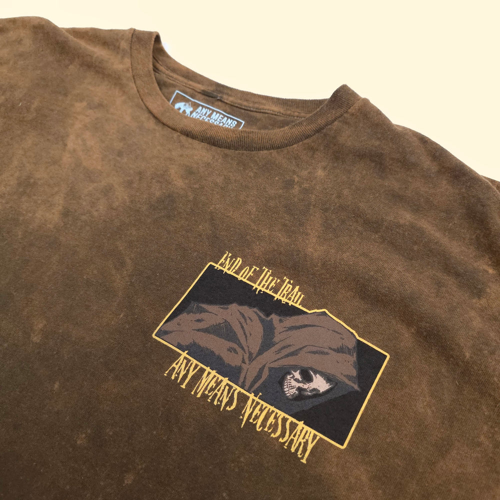 
                      
                        any means necessary shawn coss end of trail t shirt sun burnt front up close
                      
                    