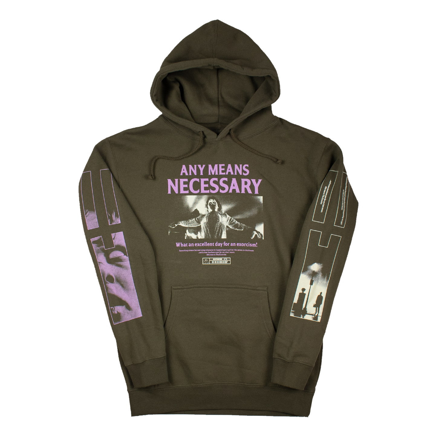 any means necessary shawn coss exorcist pullover hoodie army green front
