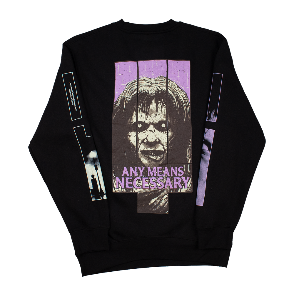 
                      
                        any means necessary shawn coss exorcist crewneck sweatshirt black back
                      
                    