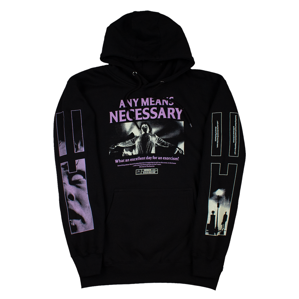 any means necessary shawn coss exorcist pullover hoodie black front