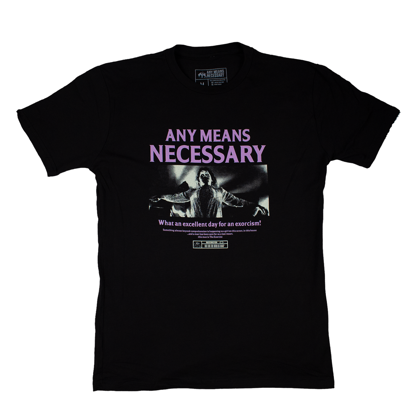 any means necessary shawn coss exorcist t shirt black front