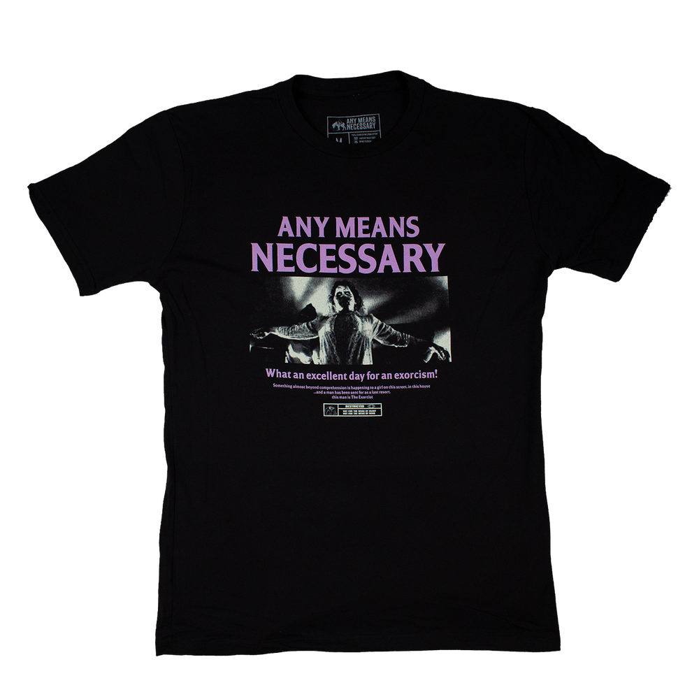 any means necessary shawn coss exorcist t shirt black front