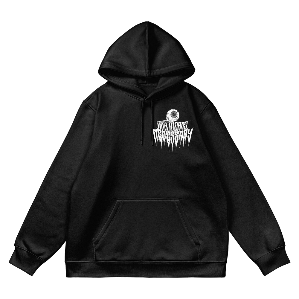 any means necessary shawn coss eye for an eye pullover hoodie black front
