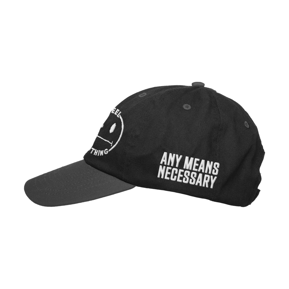 
                      
                        any means necessary shawn coss feel nothing strapback dad hat black side
                      
                    