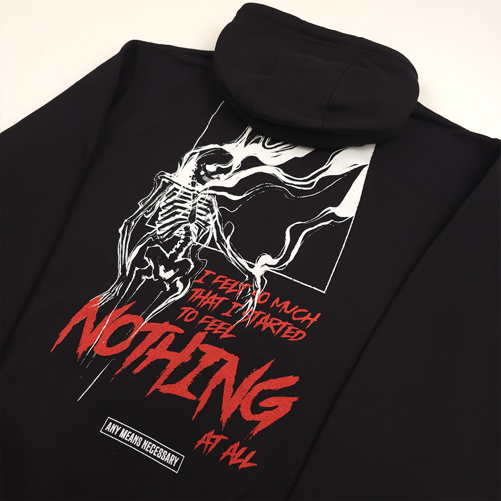 
                      
                        any means necessary shawn coss felt so much pullover hoodie black back up close
                      
                    