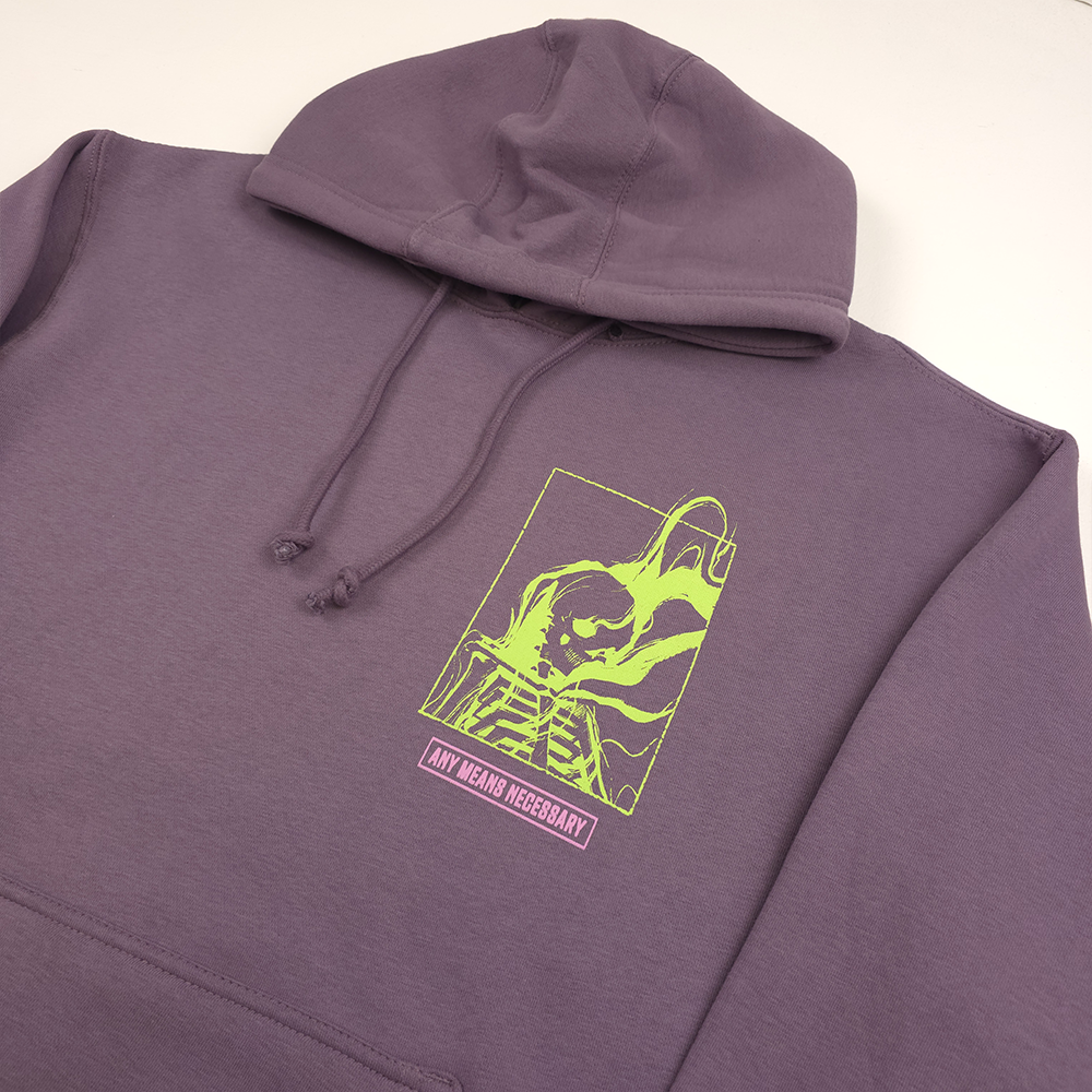 
                      
                        any means necessary shawn coss felt so much pullover hoodie lavender front up close
                      
                    