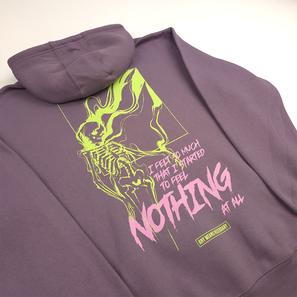 
                      
                        any means necessary shawn coss felt so much pullover hoodie lavender back up close
                      
                    