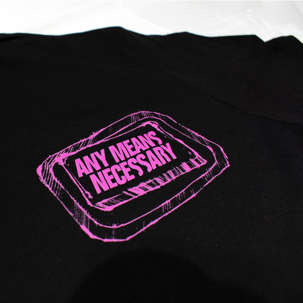 
                  
                    any means necessary shawn coss fight club t shirt black up-close
                  
                