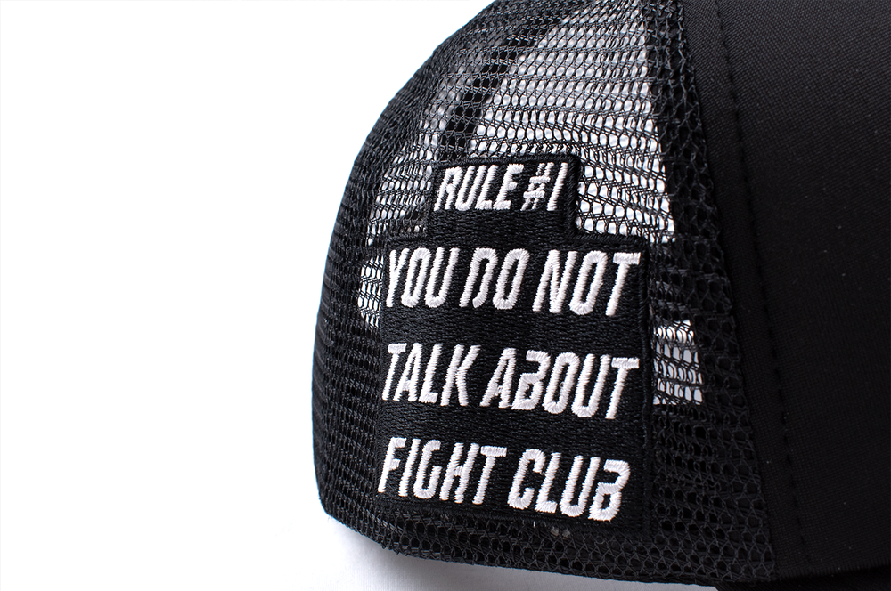 
                      
                        any means necessary shawn coss fight club mesh foam trucker hat black up close
                      
                    