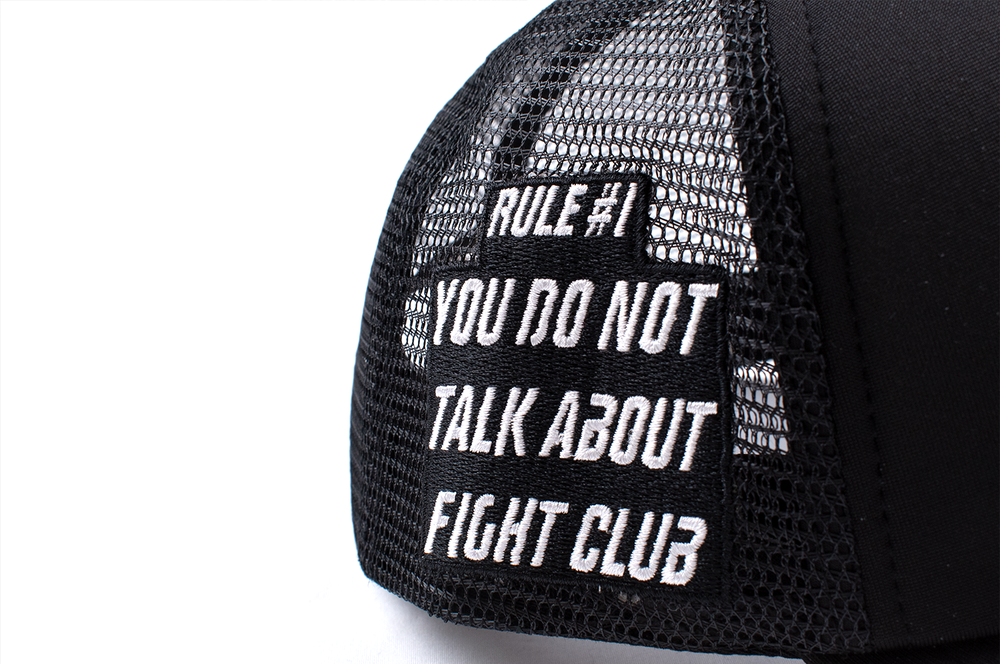 
                  
                    any means necessary shawn coss fight club mesh foam trucker hat black up close
                  
                