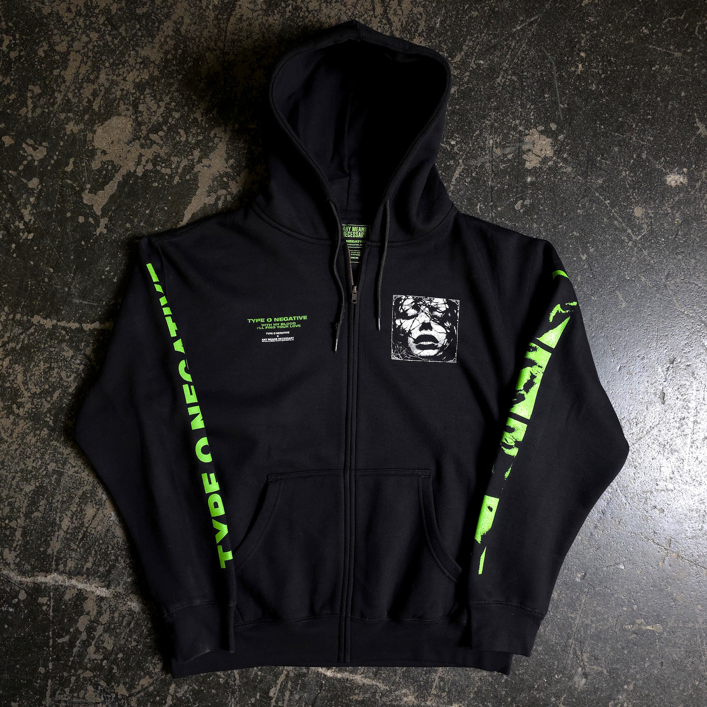 any means necessary shawn coss type o negative find your love zip up hoodie black front