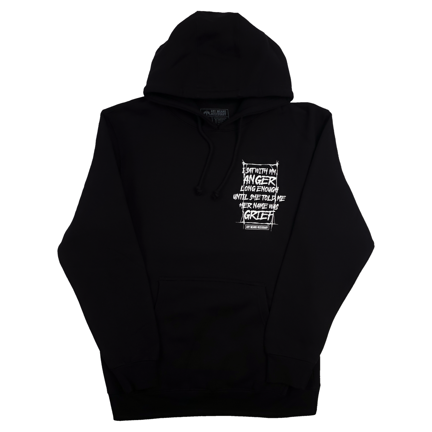 any means necessary shawn coss grief pullover hoodie black front