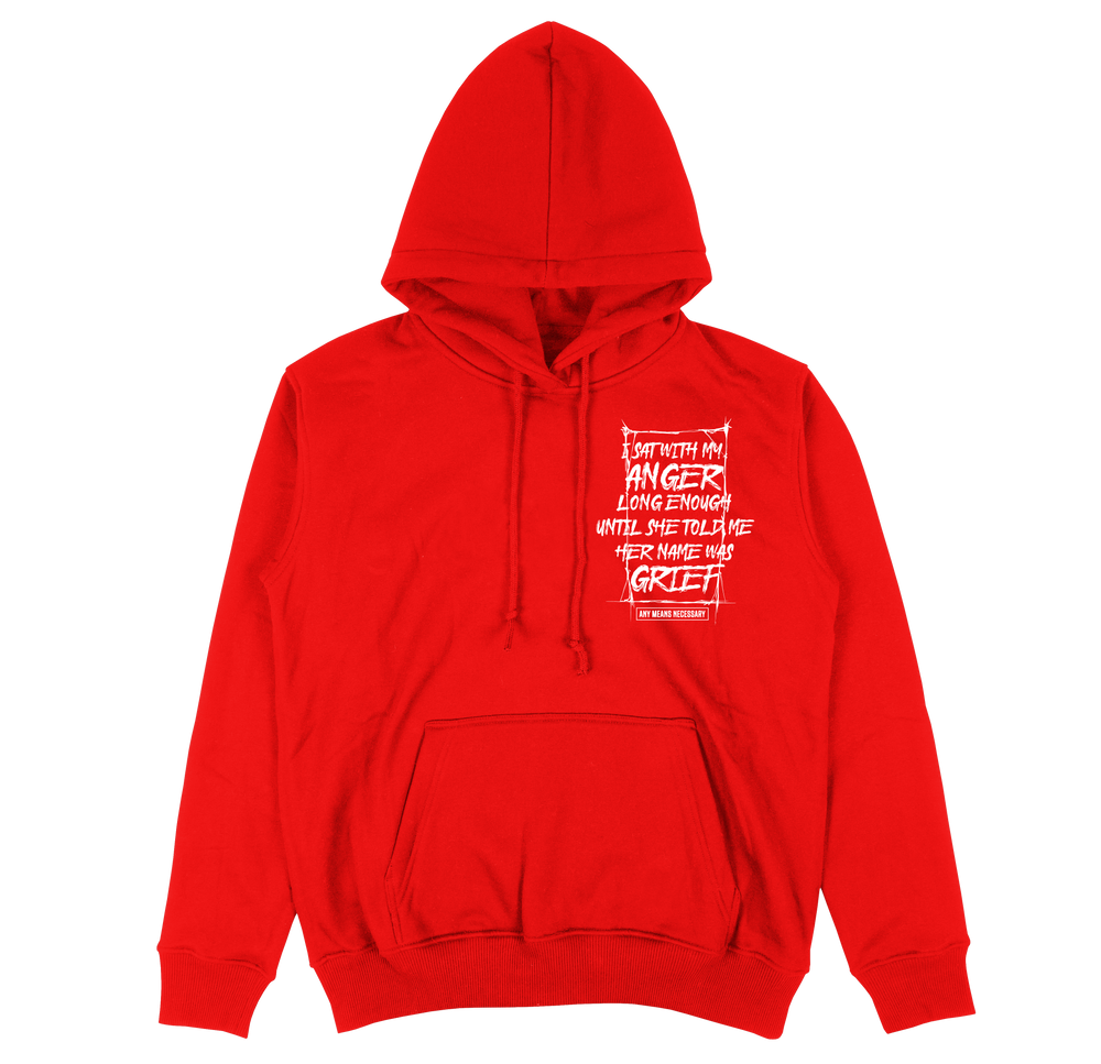 any means necessary shawn coss grief pullover hoodie red front