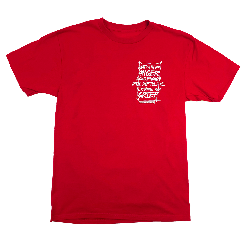 any means necessary shawn coss grief t shirt red front