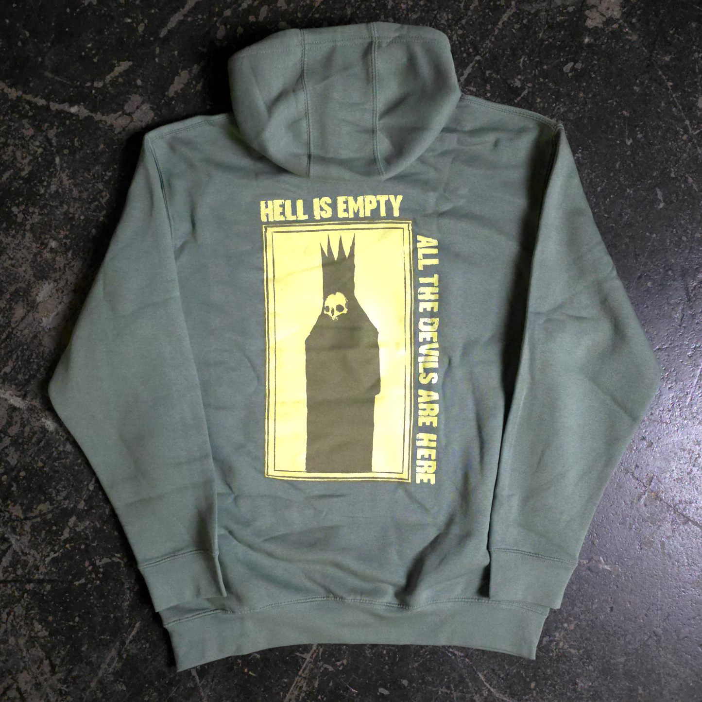 any means necessary shawn coss hell is empty pullover hoodie sage back